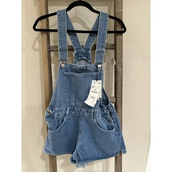 Zara Women’s Denim Short Overall Medium Blue - Picture 3 of 10